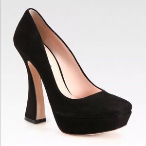 Miu Miu Women’s Black Suede Curved Heel Platform Pump size 36.5/6.5 Black Witchy